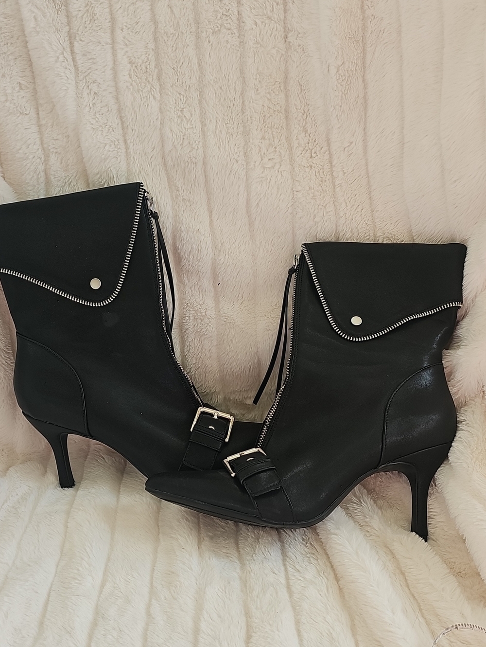 a new day Black Leather Heeled Ankle Boots with Buckles